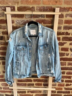 Zara Light Blue Distressed Denim Jacket